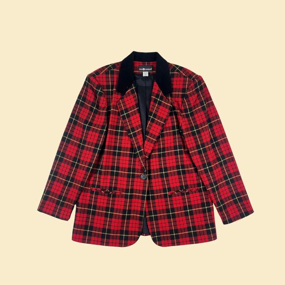 80s/90s plaid red coat by Sag Harbor, vintage size 14 red & black blazer/coat - Picture 1 of 9